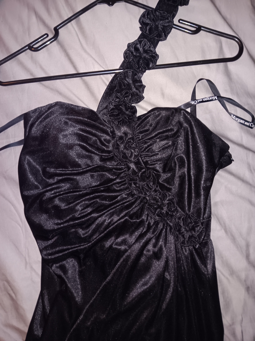 Black Ruffled One-Shoulder Evening Dress - Picture 3 of 7
